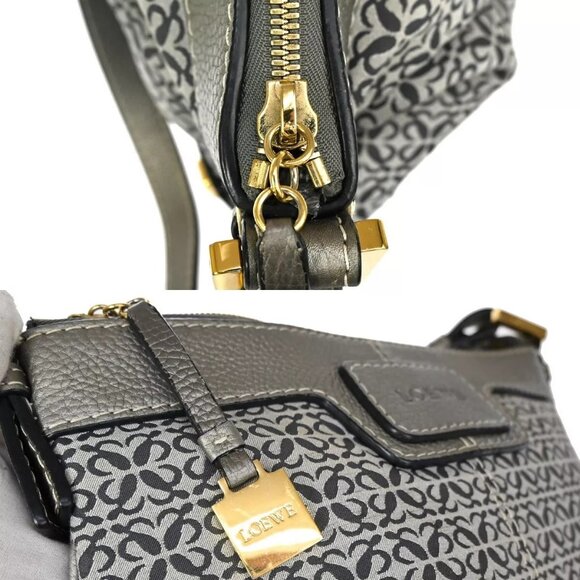 LOEWE Logo New Road Line Crossbody Shoulder Bag Canvas Leather Gray - Picture 7 of 16
